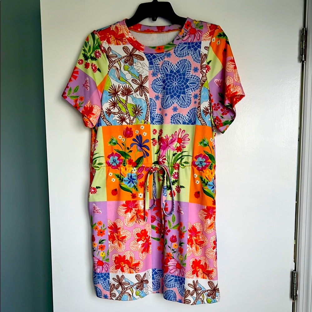 Floral Patchwork Drawstring Women’s Dress - Multicolor
